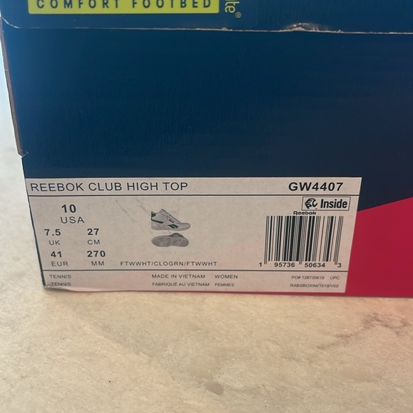 Reebok Women’s Club High Top Sneakers White with Green, size 10 - Picture 10 of 10